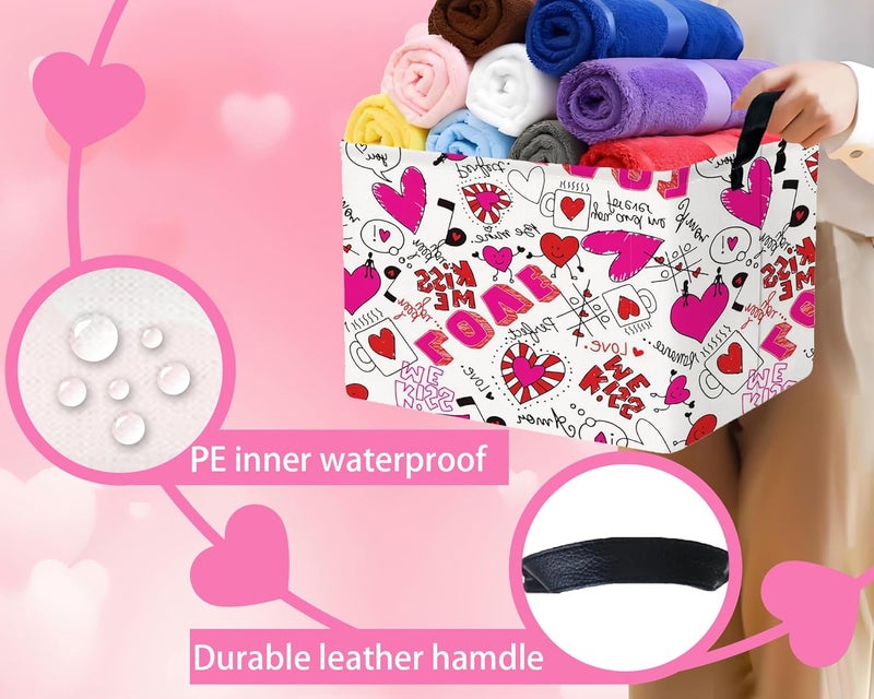 BOOHIT Valentines Day Basket Large Foldable Heart Shaped Storage Box for Gifts Kids Empty Storage Bins Rectangular Toy Organizer Decor (Cartoon Love) - Image 3
